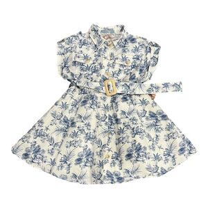 Gingersnaps Blue Floral Button Up Safari Dress with Belt 2T